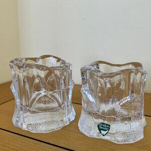 Orrefors Sweden Glass Candle Holder Set of 2 Capella Votive Size 3" Tall